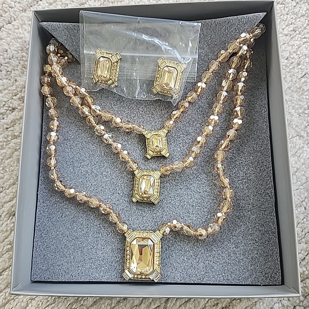 Gold-Tone Champagne Crystal Necklace & Earring Set - Picture 5 of 5